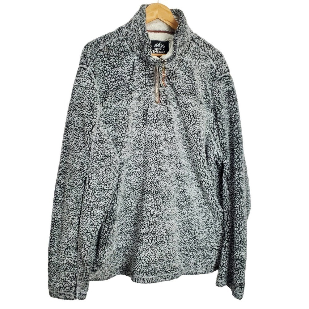Grizzly Sherpa Sweater Womens XXL Black White Fluffly War, 1/4 Zip Pullover